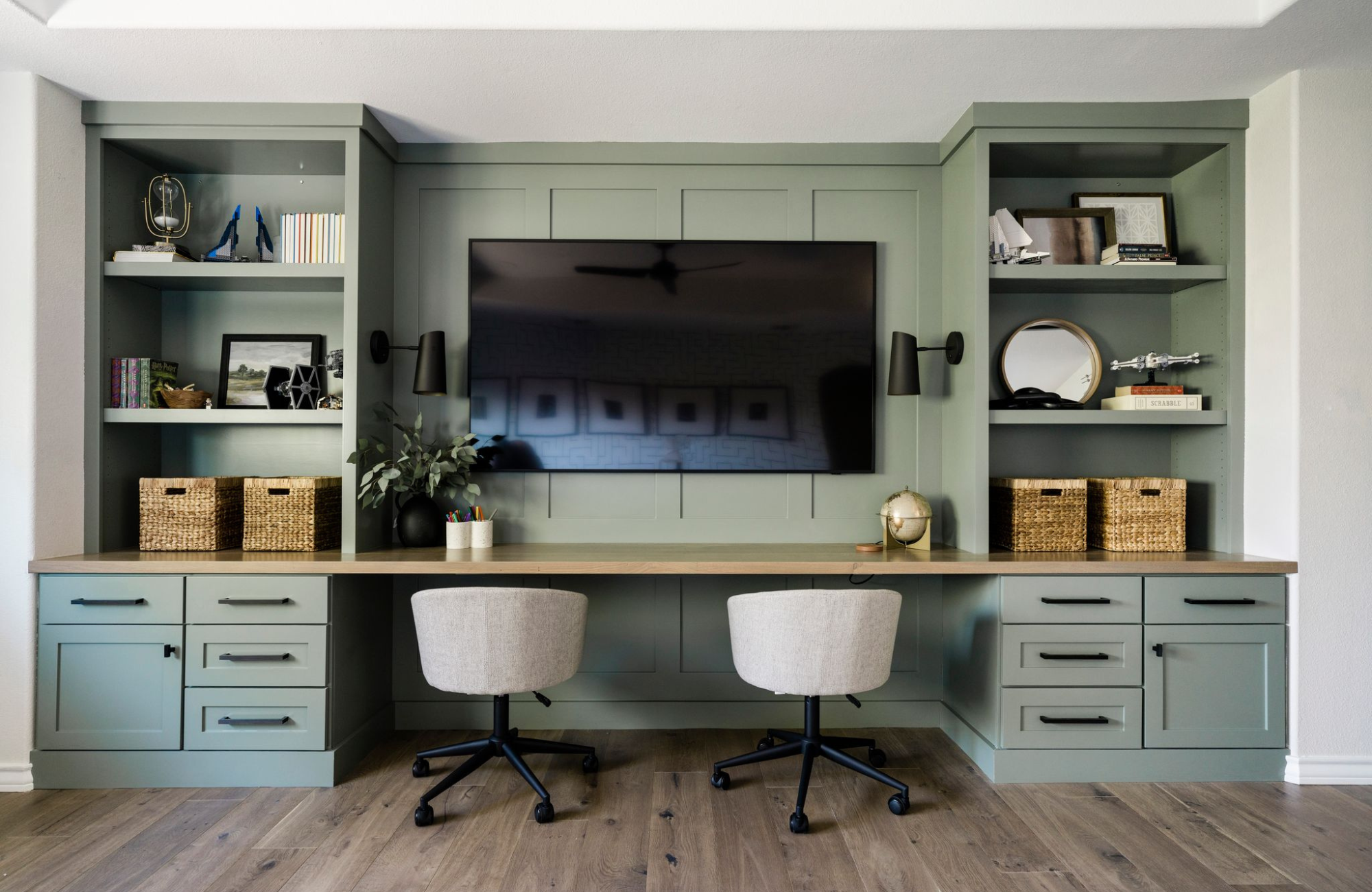 Sage Green Custom Built-In Office